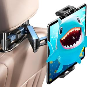 Car Headrest Tablet Holder - Extendable iPad Mount for Backseat - 360 Rotating Travel Stand Fits 4.7-12.9" Tablets & Phones - Road Trip Essentials for Kids