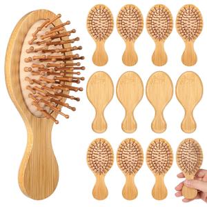 12 Pack Mini Bamboo Hair Brush Bulk, Bulk Natural Wooden Paddle Brush Detangling-Brush Paddle Mini Wood Hairbrushes Wood Hairs Brushs for Women Men Party Favors (Oval)