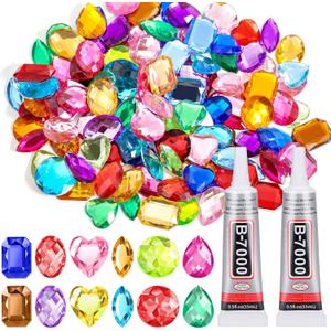 anezus 120PCS Craft Jumbo Jewels, Large Sequins with 2 Pack B7000 Jewelry Glue, Flat Back Craft Gems Rhinestones for Pirate, Fake Gemstones for Fabric, Clothing, Craft, Decoration