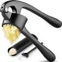 Zulay Kitchen Large Premium Garlic Press Set - Bigger Bowl for Bigger Garlic - Rust Proof & Dishwasher Safe Garlic Mincer Tool - Easy-Squeeze, Easy-Clean Silicone Garlic Peeler & Brush (Dark Gray)