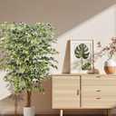 6FT Artificial Ficus Tree, Tall Fake Tree Indoor, Lifelike Faux Ficus Tree with Natural Wood Trunks Branch Leaves for Home, Office, Living Room, Bedroom, Porch, Garden, Doorway, Outdoor Decor