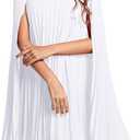 Rooscier Women's Mock Neck Cloak Sleeve Pleated Keyhole Back Flowy Party Midi Dress (White, L)