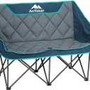 Camping Oversized Folding Chair, Fully Padded Loveseat for 2 Person Portable Double Seat Camp Beach Arm Chair with Cup Holder and Cooler Pouch Camping Couch with Carry BagBlue-Grey