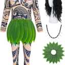 RAAIBB Kids Maui Costume Set Ocean Costume Boys Printed Tattoos Shirt Pants Wig Necklace Cosplay Theme Party Costume Outfits (3T(90))