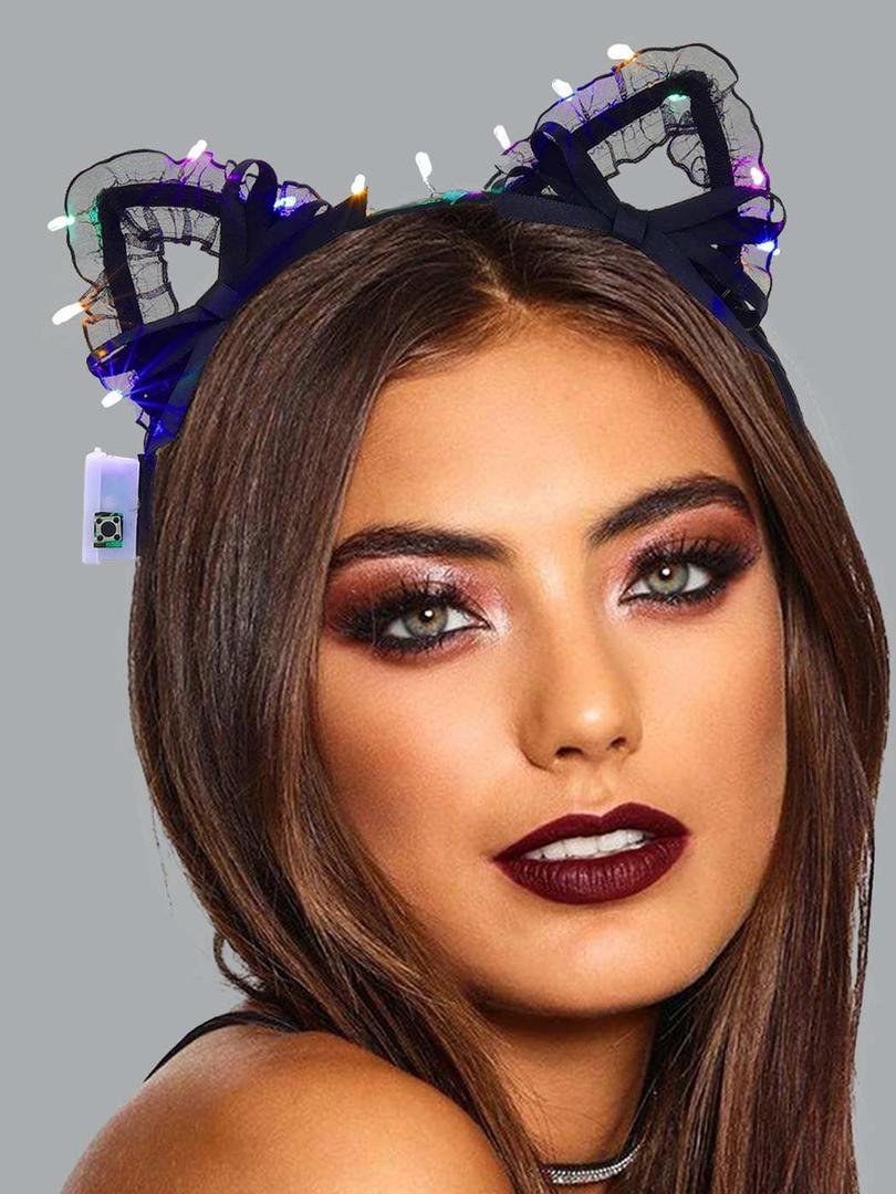 Catery Light Up Cat Ears Black Kitty Ear Headbands Halloween Costumes Accessories for Women