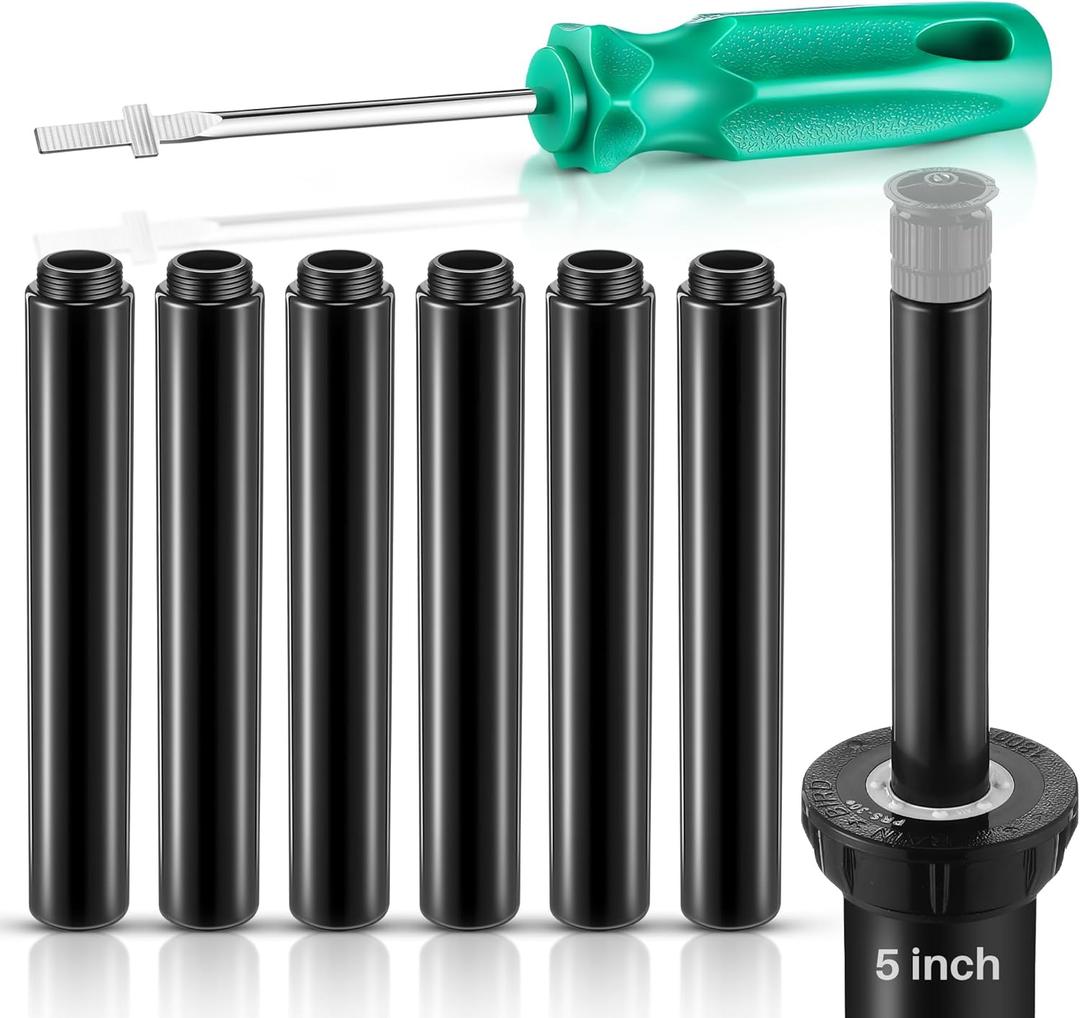 5" Popup Riser Extensions Compatible with Rain Bird 1800, Sprinkler Head Riser Extender with RotorTool Screwdriver Fits 1/2 Male/Female, Garden Lawn Irrigation Spray Head Upgrade, 7 Set
