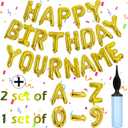 76pcs Happy Birthday Balloon Banner, Gold Balloons Letters, Personalized 16" Mylar Foil Birthday Decorations includes 2 Sets A- Z, 1 set Number 0-9 and "HAPPY BIRTHDAY" letters (with Balloon Pump)