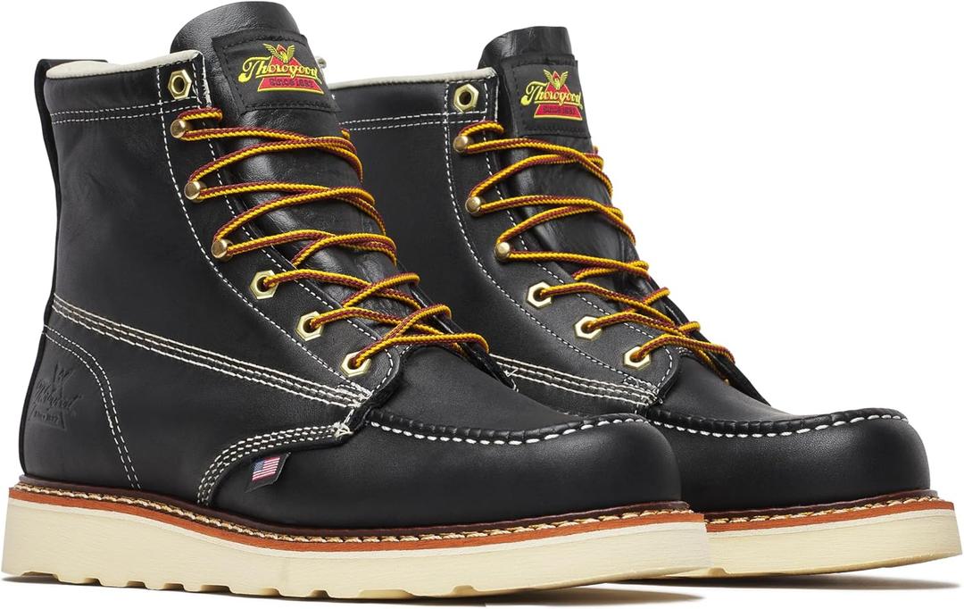 Thorogood American Heritage 6 Moc Toe Work Boots for Men - Soft Toe, Premium Full-Grain Leather with Slip-Resistant Wedge Outsole and Comfort Insole; EH Rated (10, Black)