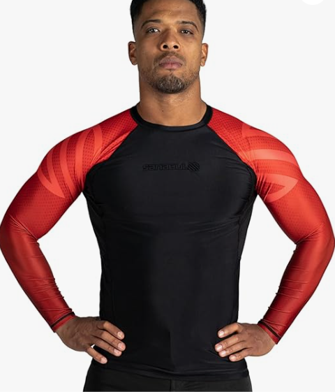 Essential Long Sleeve Compression Rash Guard, Red, Size L