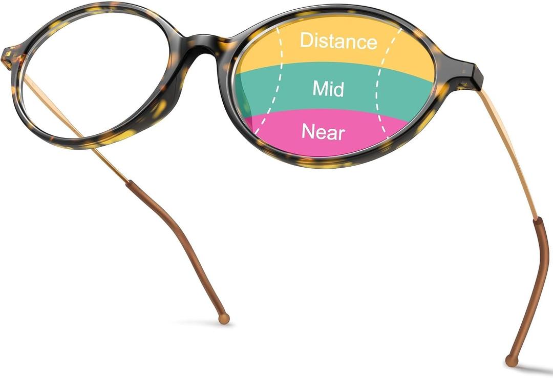 VISOONE Progressive Reading Glasses for Women, No Line Multifocal Readers, Anti-Fog Vintage Oval TR90 Frame MONA, 1.5 Diopters