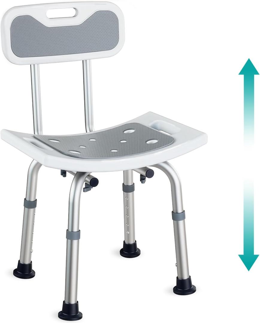 Pelegon Shower Chair for Inside Shower, Shower Bench with Back, Adjustable 15-19 in Height, Non-Slip Feet, Rust-Resistant Aluminum Bath Seat for Elderly and Disabled, 300 lb Capacity - Grey