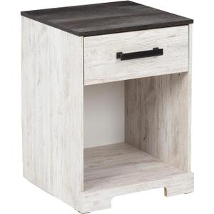 Signature Design by Ashley Shawburn Farmhouse 1 Drawer Night Stand, White & Gray