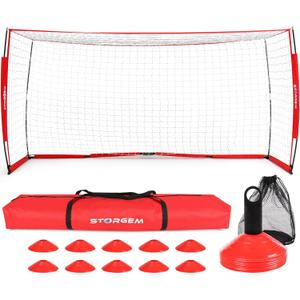 Storgem Soccer Goal, Soccer Net, Soccer Goals for Backyard, with Bow Frame, Collapsible Metal Base and 15 Training Cones (8x6x3Ft)