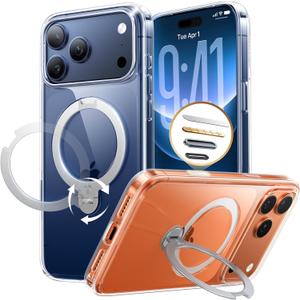 TORRAS 360 Magnetic Stand for iPhone 17 Pro Max Case, Fit for MagSafe, Non-Yellowing Clear Case for iPhone 17 Pro Max Phone Case with Kickstand & Camera Control, Hard PC Protection, Q3 Spin