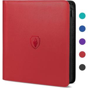 Premium Zip Card Binder 12 Pocket, Fabmaker 912 Pockets Trading Card Binder, PU Zipper Card Collection Album, Sturdy Side-Loading Card Book Holder for Game & Sports Cards, Red