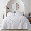 B2EVER White Damask Quilt King Size Bedding Sets with 2 Pillow Shams, Boho Bedspread Lightweight Soft Farmhouse Vintage Bohemian Coverlet Retro Jacquard Pattern Bed Cover for All Season, 3 Pieces