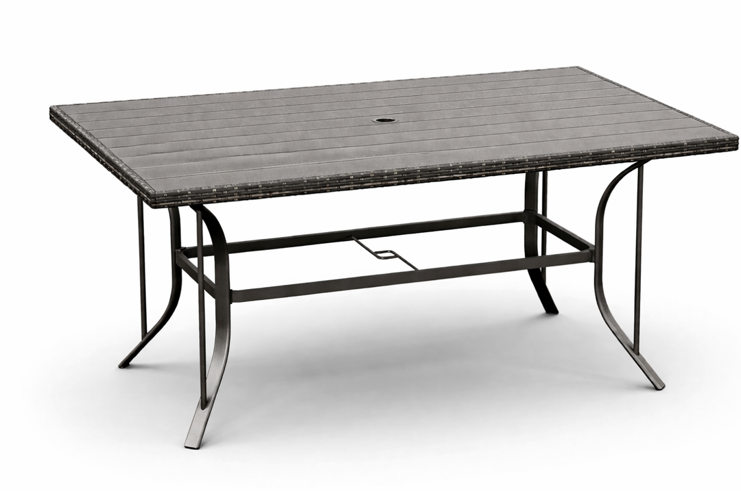 Pamapic Patio Dining Table, Outdoor Wicker Furniture for Backyard Garden Deck Poolside/Iron Slats Table Top