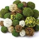 Yunsailing 36 Pcs Moss Decorative Balls for Centerpiece Bowls and Rattan Wicker Balls Handmade Orbs Spherical Assorted Vase Filler Tabletop Decor for Garden Wedding Party (Rustic, Retro Colors)
