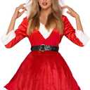 EraSpooky Women Christmas Santa Costume, Short Dress with Hood (One Size)