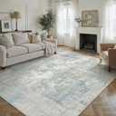 10x14 Washable Area Rug Blue Cream Abstract Non Slip Soft Low Pile Rug for Living Room Bedroom Dining Room Office Neutral Modern Indoor Large Throw Carpet for Home Decor