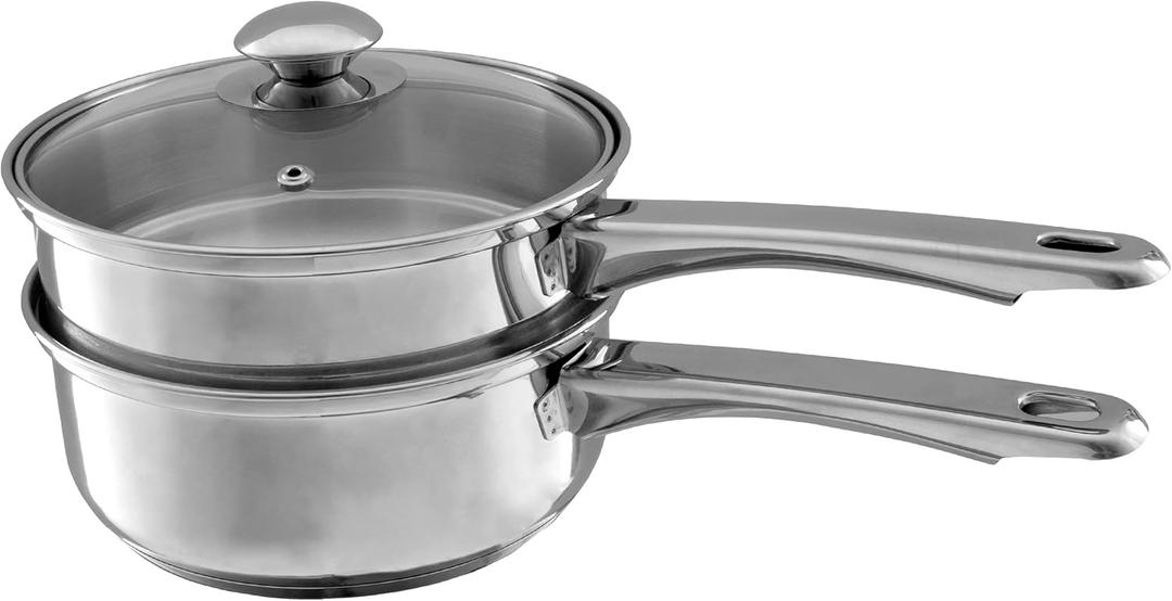 6 Cup Double Boiler Pot Set  1.5 Quart Stainless-Steel Saucepan 2-in-1 with Vented Glass Lid  Kitchen Cookware with Measurements by Classic Cuisine