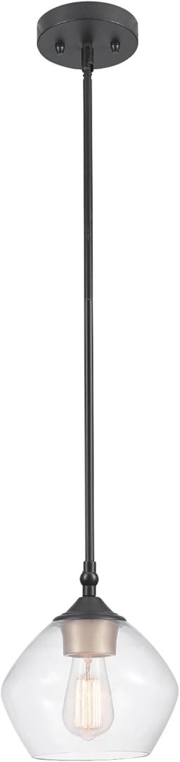 Globe Electric Harrow 1-Light Pendant, Gold Accent Socket, Shade 60312, 59.6", Matte Black with Clear Glass, Bulb Not Included