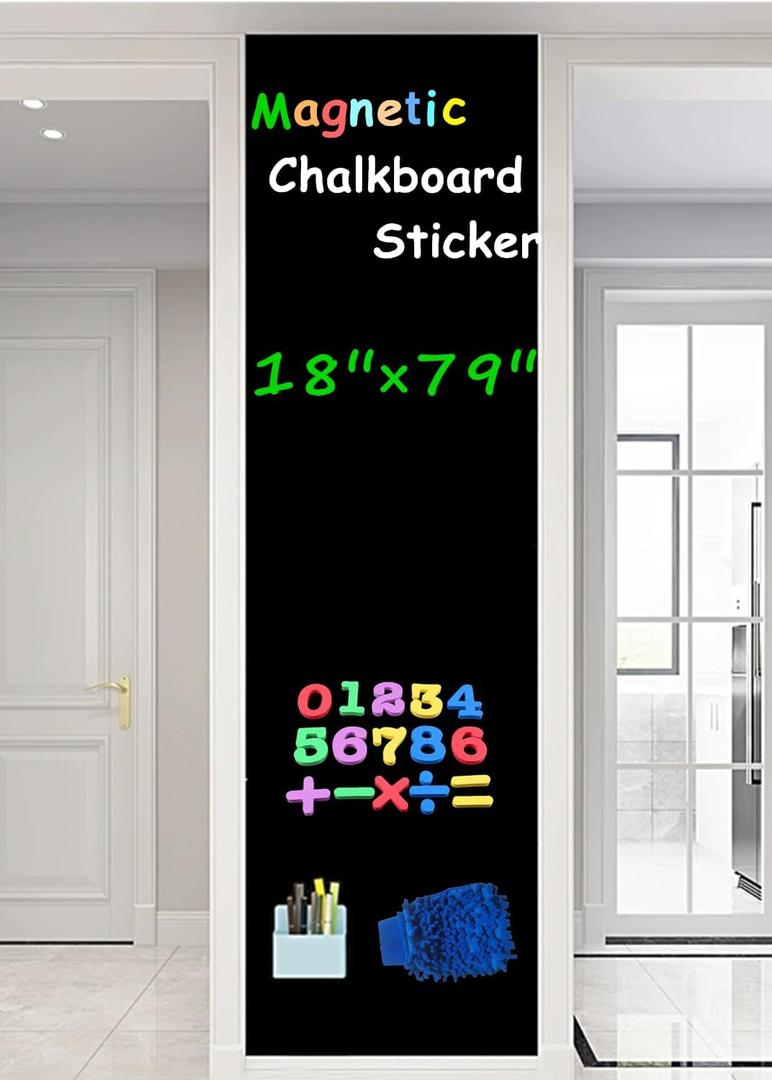 TAKSDAI Magnetic Surface Chalkboard Contact Paper, Peel and Stick, Adhesive Backing, Blackboard Wallpaper (18 × 79 Inch)