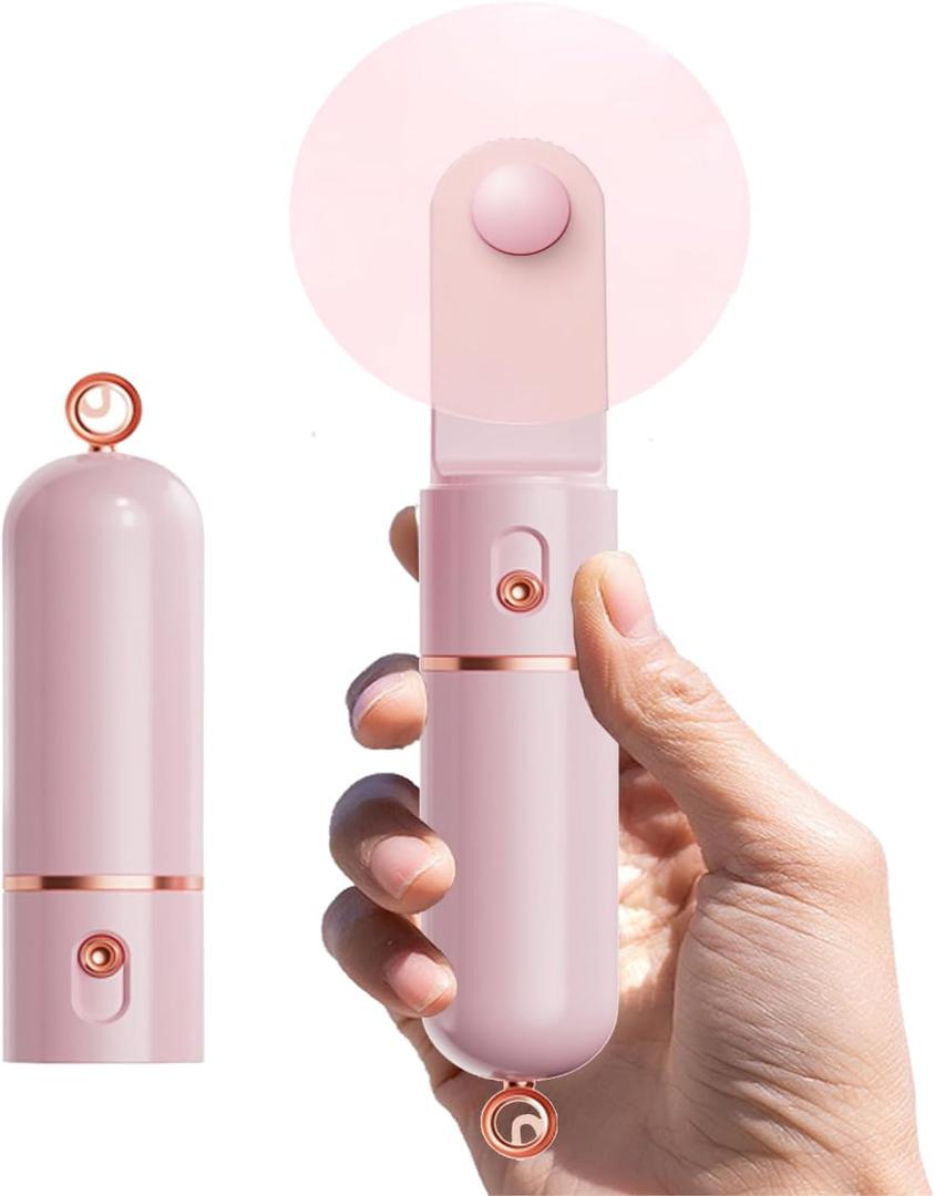 Portable Handheld Fan, USB Rechargeable 3 Speed Personal Small Pocket Fan Travel for Girl Women Outdoor (Pink)