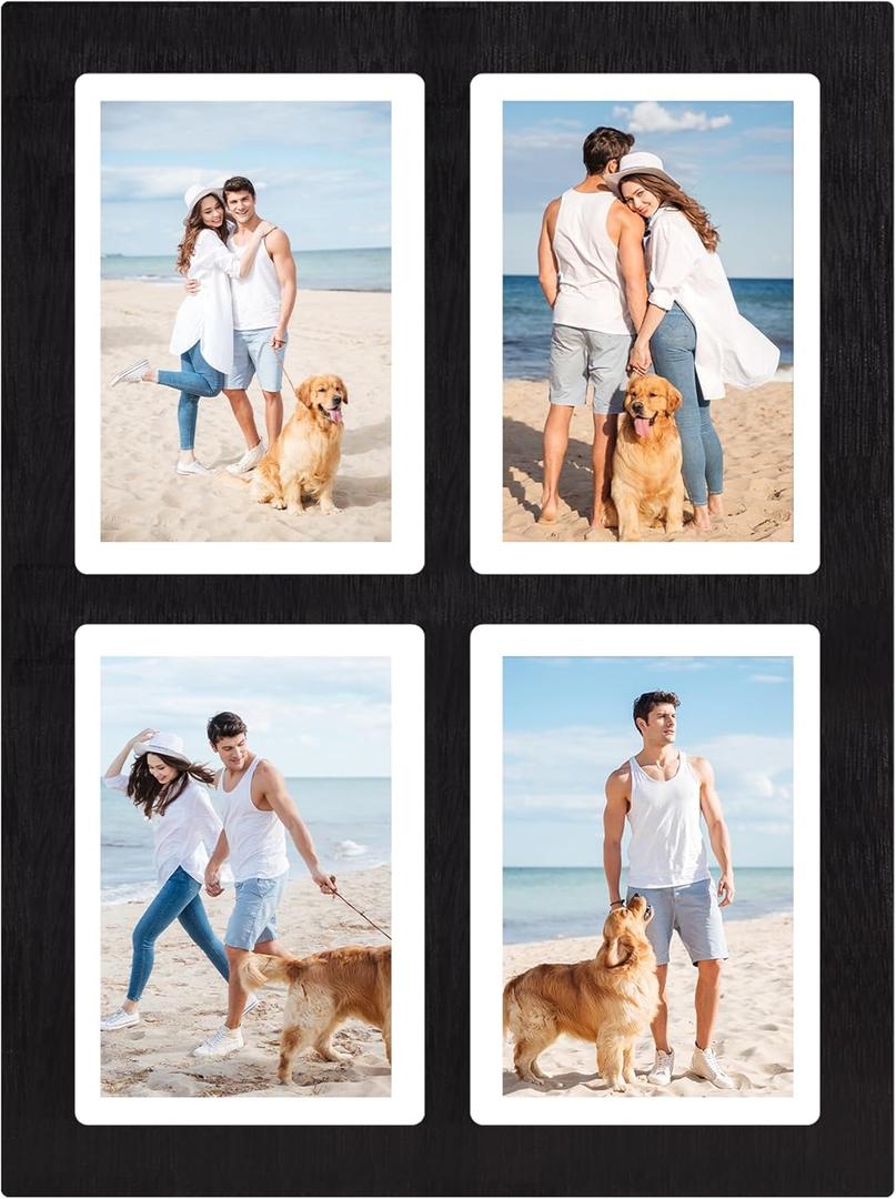 YESKAY Picture Frame Collage 5x7 - Rustic Black 4 Opening 5 x 7 Photo Frame Display,Multiple Photo Collage Frames with Tempered Glass for Wall Mounting 1 Pack