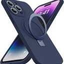 Designed for iPhone 15 Pro Max Case with Magnetic Invisible Stand Compatible with Mag-Safe Military Drop Tested Shockproof Silicone Phone Cases for Women Men 6.7'', Dark Blue