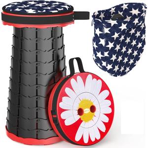 ALEVMOOM Upgraded Portable Collapsible Folding Stool with Cushion Retractable Telescoping Stool for Adults Sturdy Capacity 550lbs Camping Chair for Outdoor Hiking Garden BBQ with Bag (Red Daisy)