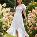 BeryLove Formal Dresses for Women 2026 Wedding Guest with Slit Cocktail Elegant Lace Long Prom Dress (White, L)