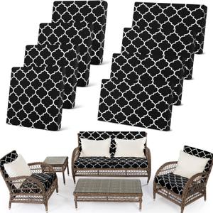 Newwiee 8 Pcs Stretch Patio Outdoor Cushion Covers Waterproof Replacement Sofa Couch Covers for 4 Backrests and 4 Cushions Washable Lawn Garden Seat Furniture Protector(Black)