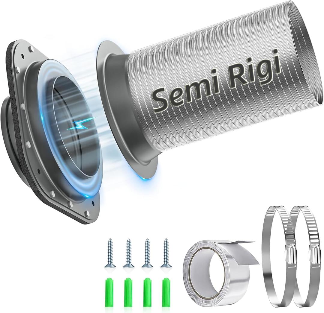 Hon&Guan Magnetic Dryer Vent Coupling Connector Kit DV180 with 4'' 2.6FT Semi Rigid Dryer Vent Hose for Tight Space & Aluminum Foil Tape,2 Clamps(Gray)