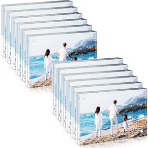 Handepo 12 Pcs Acrylic Picture Frame Bulk Clear Acrylic Photo Frame Magnetic Desktop Display Double Sided 20 mm Thickness Freestanding for Bedroom Living Room Home Office(4 x 6)