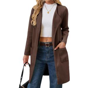 Alaster Queen Women's Open Front Fall Cardigan Long Sweater Knit Winter Coatigan Jacket Cardigan Coats with Pockets (X-Large, Brown)