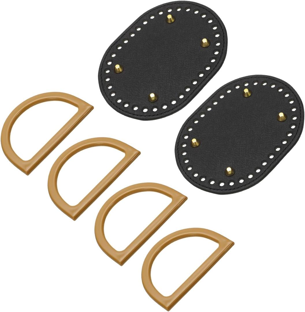 uxcell 2pcs Bag Bases for Crochet, 5.7" x 4.3" Oval Bag Bottom Shaper with D-Shaped Handles, Crochet Base Purse Bottom for DIY Shoulder Bag Handbag Making Supplies Black