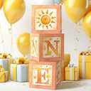Honoson 3 Pcs First Trip Around The Sun Birthday Decorations for Boy Girl, One Balloon Boxes for 1st Birthday, Cake Smash Backdrop Baby Shower Photo Prop Supply