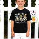 Boys Easter Shirt Toddler Bunny Rabbit & Egg Hunt Graphic T-Shirts Kids Happy Easter Lettering Tops 2026 (3T-10T) (Black)