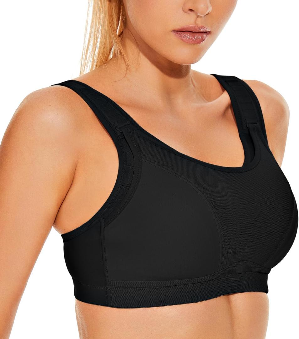 Wingslove Womens Sports Bras High Impact Adjustable Wireless Plus Size Sports Bra Full Figure Large Bust Workout Running Bra (36DD, Black)