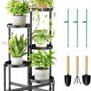 Cawukege 5 Tier Metal Plant Stand Indoor, Rotatable Corner Plant Shelf Outdoor, Tiered Flower Pot Display Stand, Black Multiple Plants Holder for Patio Living Room Balcony Garden Home Decor