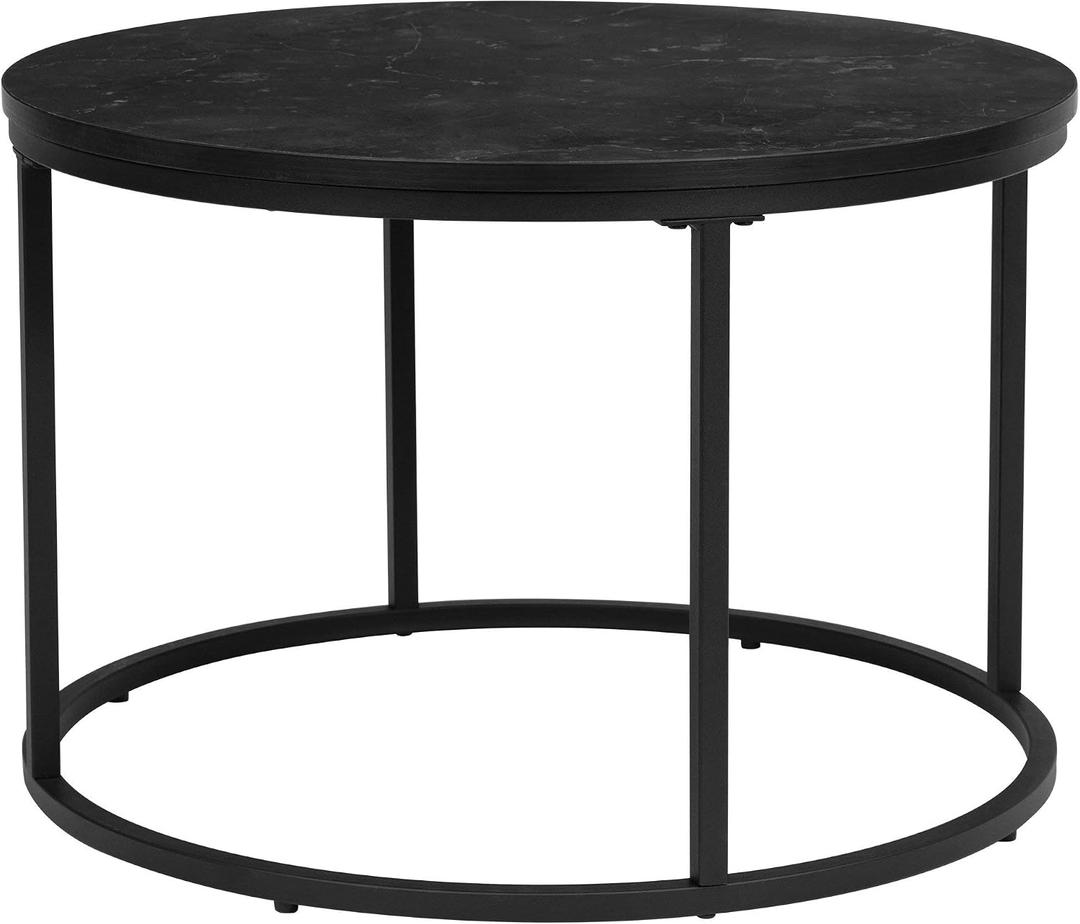 Ball & Cast Side End Table Round Accent Table with Faux Marble Top , 23.25" Dia, Black