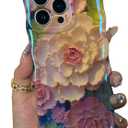 RoyMonkey Magnetic Case for iPhone 16 Pro Compatible with MagSafe - Aesthetic Aurora Flower Pattern - Full Camera Protection Wavy Glossy Phone Case Cover, Pink