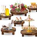 6PCS Wooden Risers for Display Wood Cake Stand for Party Round Food Risers for Buffet Wooden Holder Rustic Riser for Decor Tiered Tray Decor Home Kitchen (Rustic, 6 PCS (8, 6, 5))