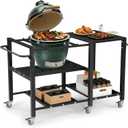 Outdoor Grill Table for Big Green Egg, Suitable for Various Sizes of Green Egg Nest Grill Racks,BBQ Cart with Lockable Wheels, Storage Rack Bottle Opener-Prep Cooking Station for Party, Black.