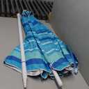 OutdoorMaster Beach Umbrellas for Sand with Sandbag & Anchor, 6.5ft Adjustable Umbrella for Beach Heavy Duty Wind, Portable UPF50+ Sunshade with Carry Bag for Patio, Light Blue Striped, Color A04 Light Blue Striped