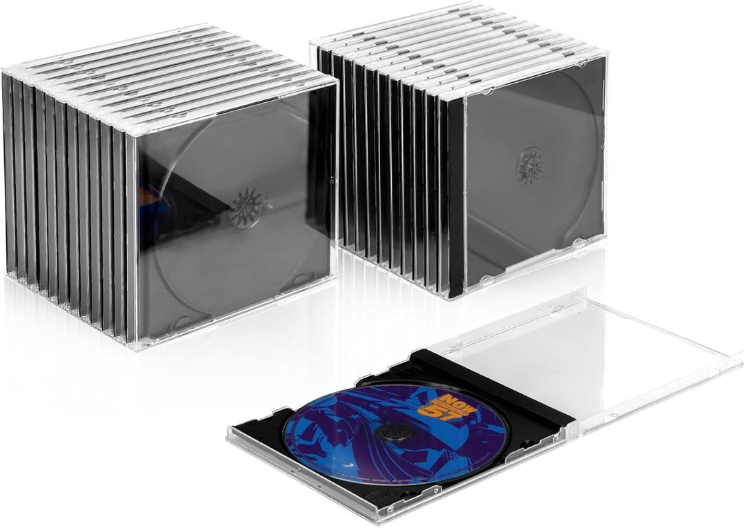 Upgraded Standard Single Clear CD Jewel Case,CD Storage Case with Assembled Black Tray, Thickened material, 25 Pack