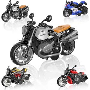 4-Pack Pull-Back Motorcycle Toys - No Batteries Requiredast Alloy Cars for Kids 3+, Durable Friction-Powered Mini Vehicles Boys and Girls