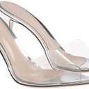 Women'S Clear Pointed Open Toe Stiletto Heel Slide Sandals Fashion Sexy Slip On Transparent Strap High Heels Mules Summer Backless Party Wedding Prom Dress Shoes (Silver) size 42