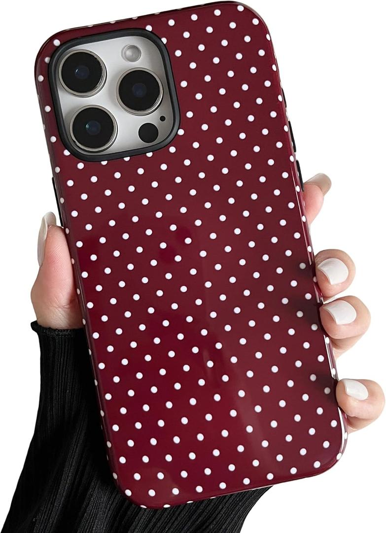 ZTOFERA Magnetic Case for iPhone 16 Pro Max, Polka Dot Phone Case Cute for Girl Women, Compatible with Magsafe, Hard PC+Soft TPU Protective Phone Cover for iPhone 16 Pro Max - Wine Red